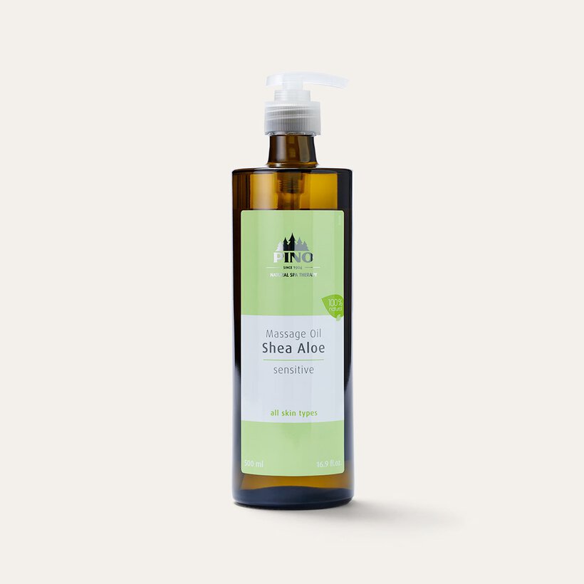Massageöl Shea Aloe 500 ml in hochwertiger Glasflasche