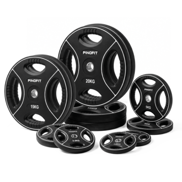 PINOFIT Polyurethan 4 Grip Hantelscheiben black, Ø 30 mm (Set groß)