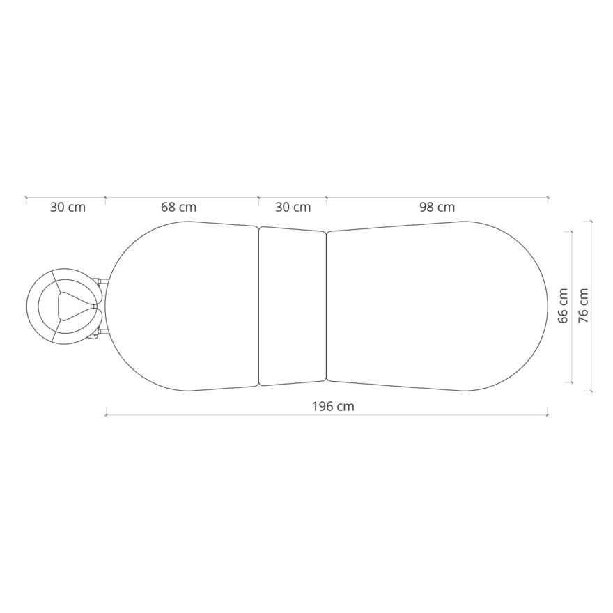 Maße für die Massageliege klappbar Buchenholz Oval