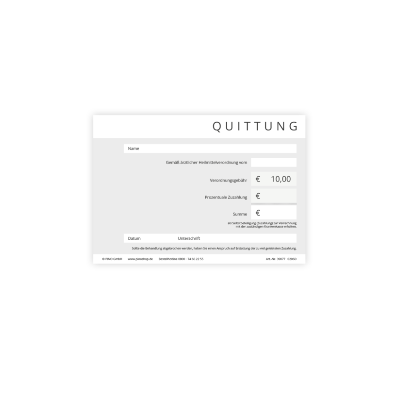 Quittung mit dem seit 01.08.21 aus dem Bundesrahmenvertrag geltenden Zusatz für Zuviel-Zahlungen der Patienten